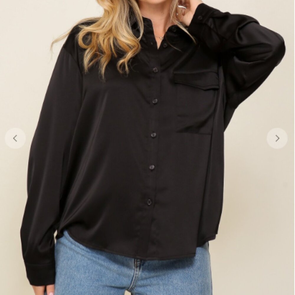 #219 BUTTON DOWN LONG SLEEVE SATIN BLOUSE
